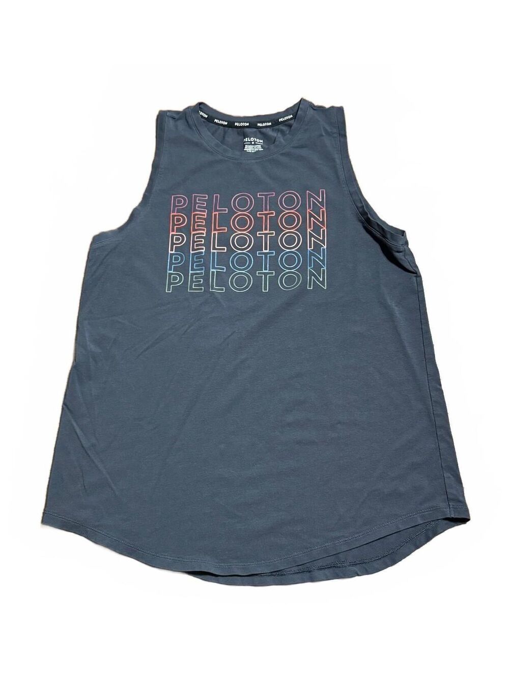 Peloton Womens Muscle Tank Top M Black Rainbow Logo Supima Cotton Workout